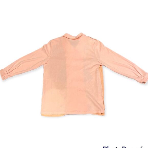 Vintage 70’s 80’s Pink Long Sleeve Button Down Knit Collared Floral Asian Shirt - Picture 2 of 11